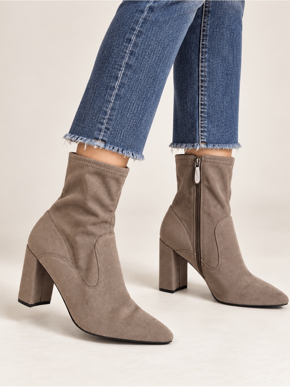 SARTO by Franco Sarto "A-Fancy" Taupe Stretch Sock Ankle Booties - Size 8.5M